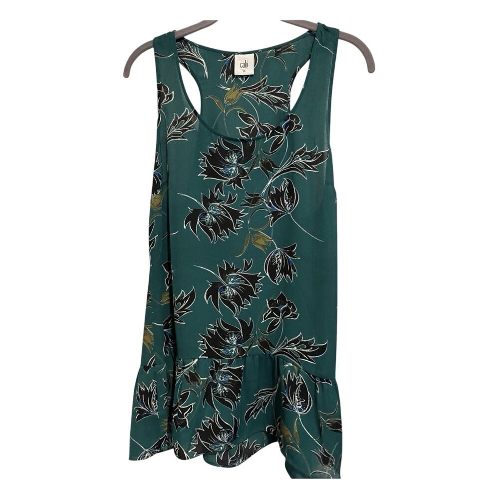 Cabi Women’s Emerald Green Top Size M Falling Flowers Whimsigoth‎ Dark Academia